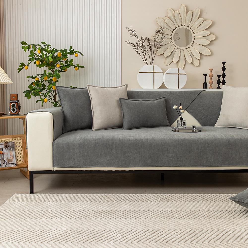 Chenille Herringbone Sofa Cushions: Non-slip, Dirt-resistant, Nordic Solid Color Cover for All Seasons