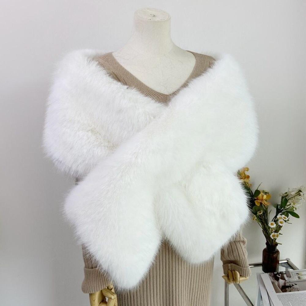 Faux Fur Cross Scarf Soft Fluffy Shawl Wrap New Evening Dress Scarf