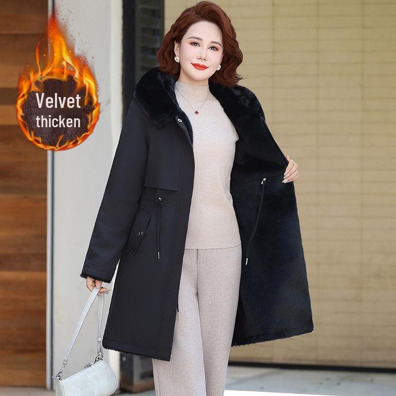 Mom's 2025 Winter Parka: Mid-Length, Double-Sided Cotton Jacket with Velvet for Middle-Aged and Elderly Women.