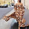 European American Style Off Shoulder Polka Dot Bohemian Maxi Dress