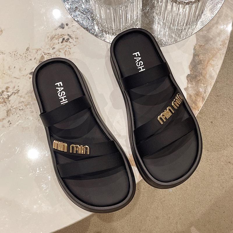 

thick-soled beach slippers women s summer new soft-soled casual outer wear sandals versatile thick-soled muffin one-word drag 35