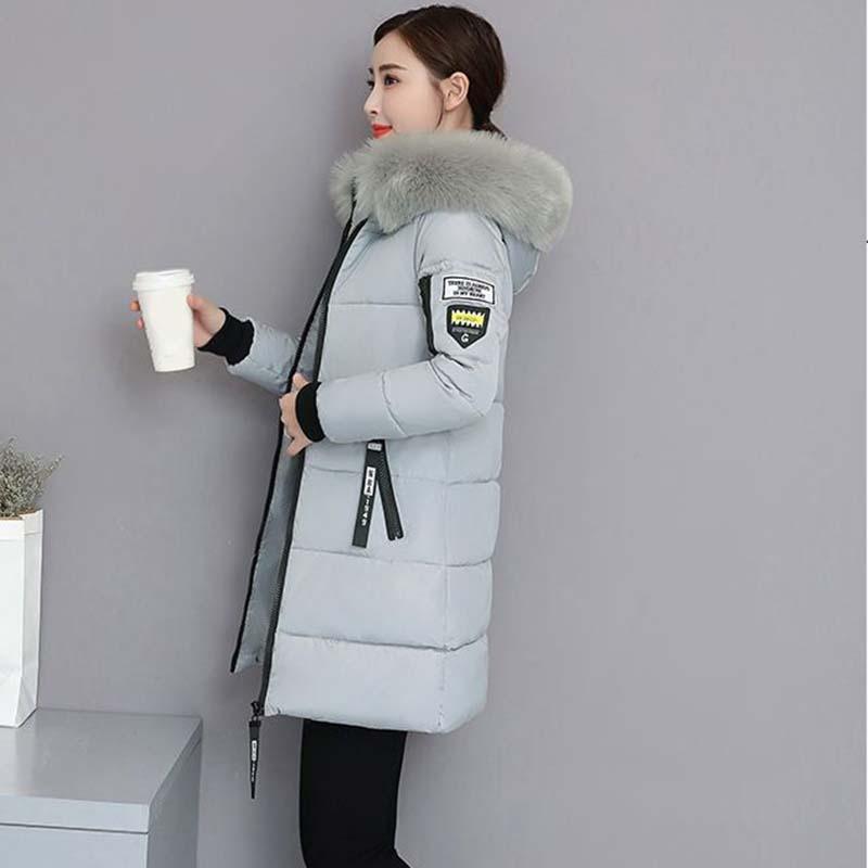 Women's Autumn Winter Fashion Casual Cotton Jacket Fur Collar Warm Thick Overcoat Slimming Long Hooded Parka Coats