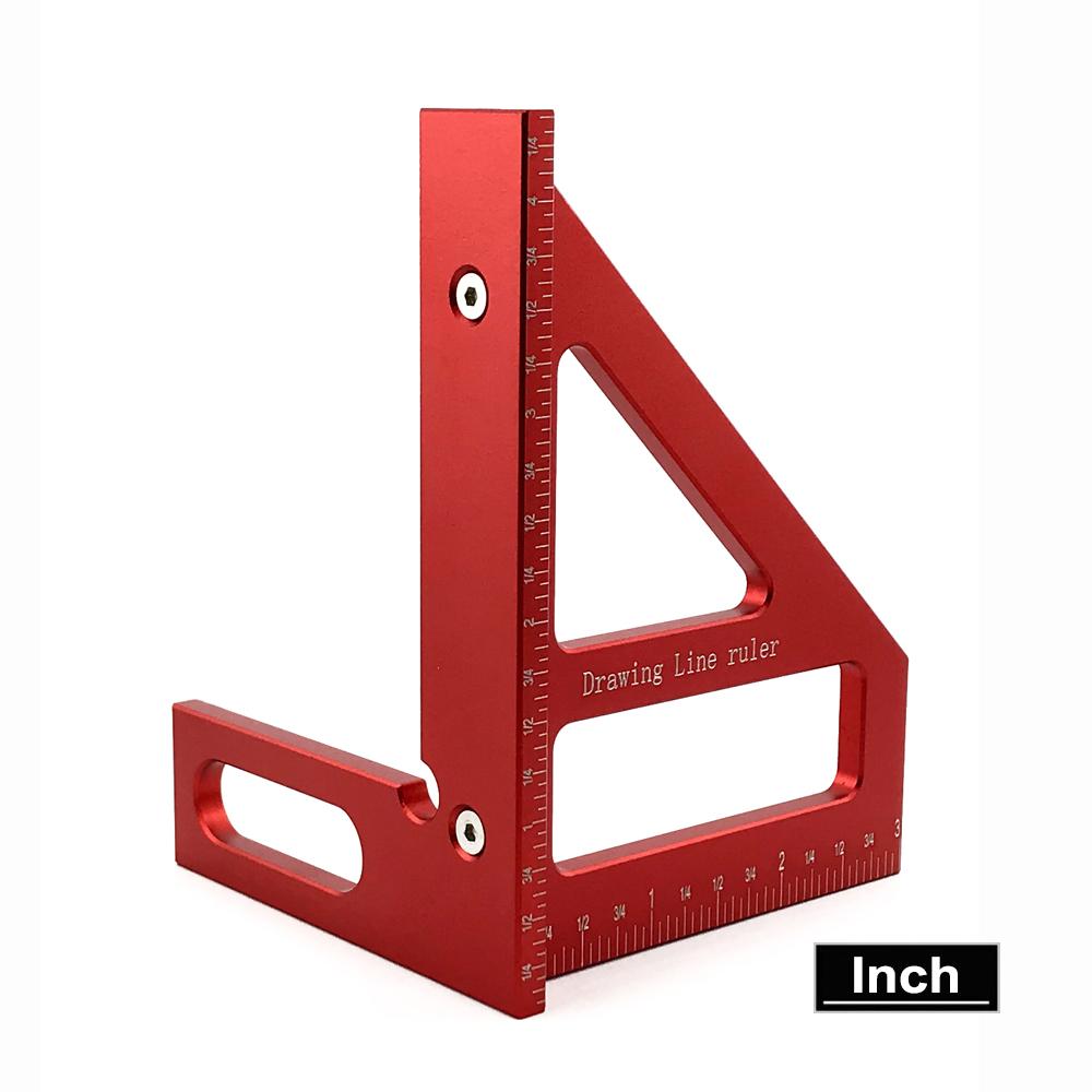 Aluminum Alloy Red Miter Triangle Ruler 45°/90° Woodworking Square Protractor - 3D Multi Angle Layout Measuring Tools