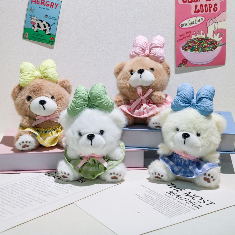 Cute Bow Little Bear Plush Doll Toy Keychain Cartoon Stuffed Doll Keyring Bag Pendant Backpack Hanging Decoration For Kid Gifts