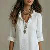Women's V Neck Long Sleeve Embroidered Loose Maxi Dress Casual Boho Cotton Linen Long Dress