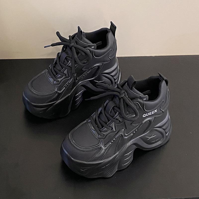

High-value muffin platform dad shoes women s 2025 spring new 10 cm height increase casual sports shoes 39 чёрный