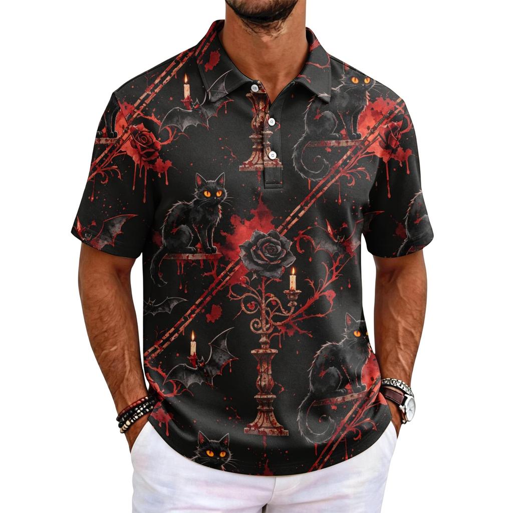 Men's Halloween Print Short Sleeve Shirt for Casual Party Wear