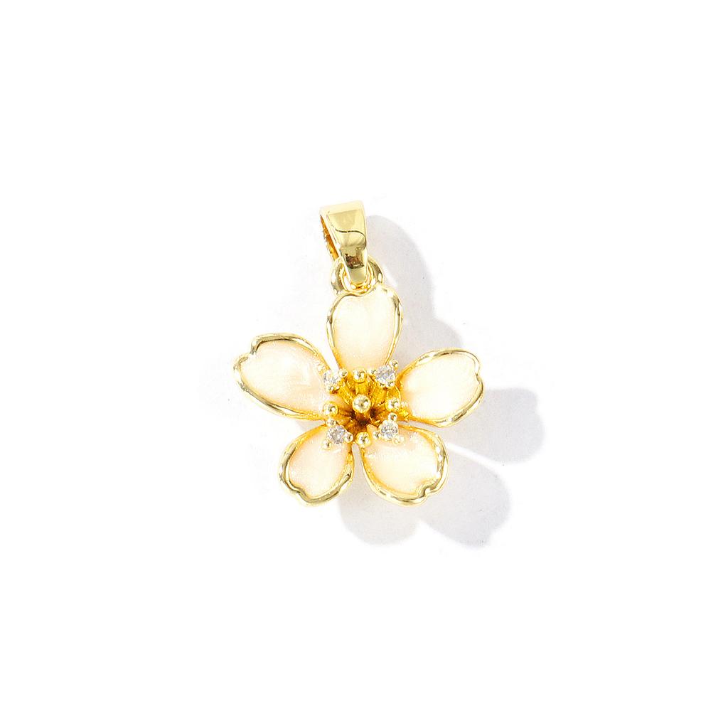 2 pcs 18k Gold Plated CharmsTransparent Zircon Pearl Umbrella Flower Melon Seed Buckle Brass Pendant For DIY Necklace Making