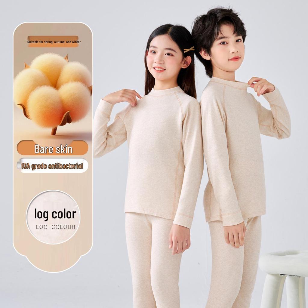 Kids' Warm Lycra Cotton Underwear Set: Autumn Solid Color Sweater & Pants for Boys and Girls