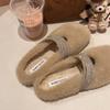 Women One Word Slippers Autumn Winter New Outdoor Fashion Rhinestone Plush Shoes Lightweight Comfort Non Slip Indoor Home Shoes