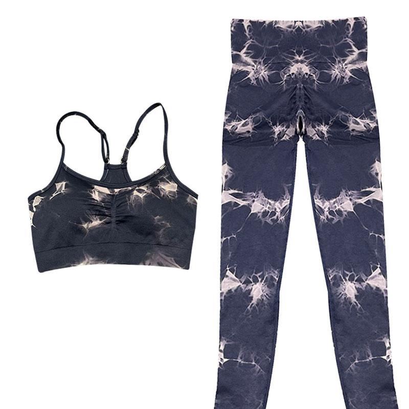 

Женский комплект для йоги, леггинсы с высокой талией, бесшовные топы, спортивная одежда для тренировок, фитнес, фиолетовый спортивный костюм с галстуком-красителем L