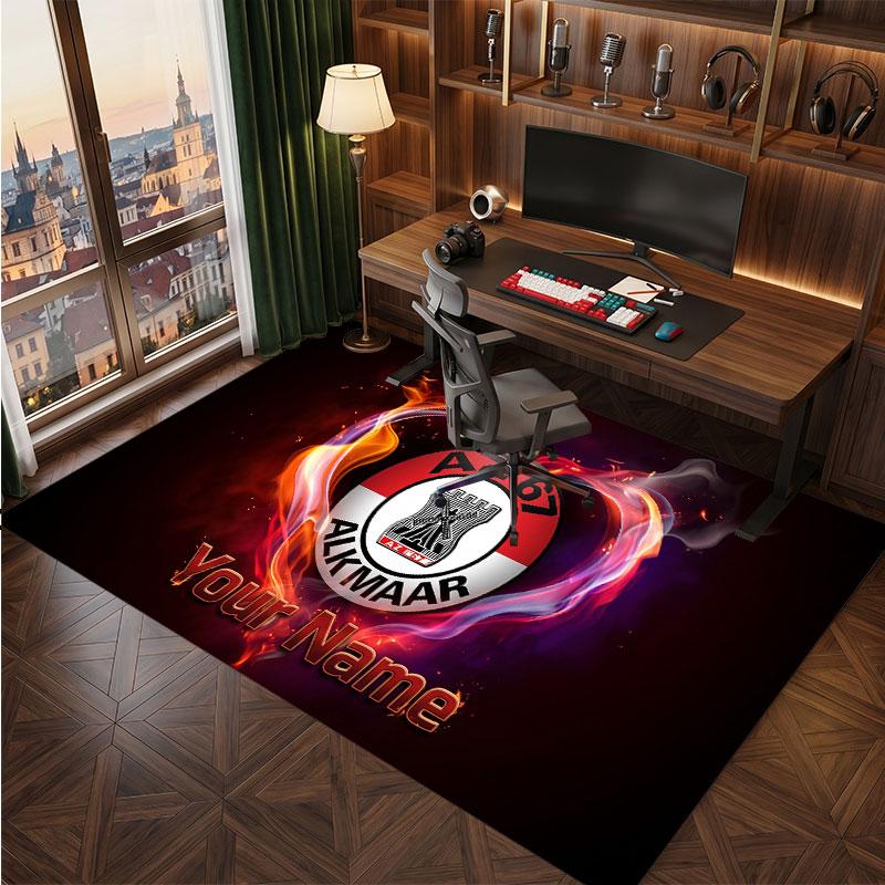 AZ Alkmaar Custom Crystal Velvet Rug, Personalized Name Text Print, Football Logo Soft Non‑Slip Floor Mat Home Decor Gift