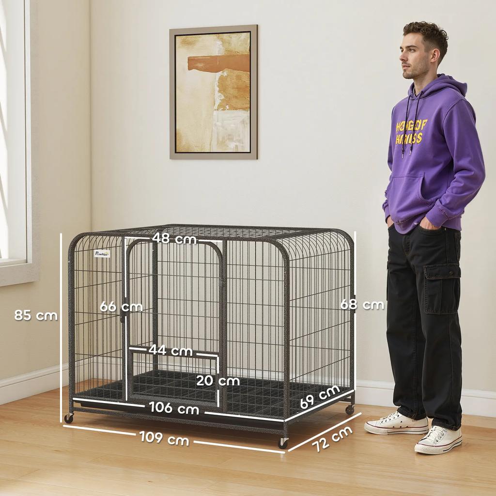 PawHut Steel Dog Crate with Wheels, 3 Doors, Removable Top and Secure Closure, Black