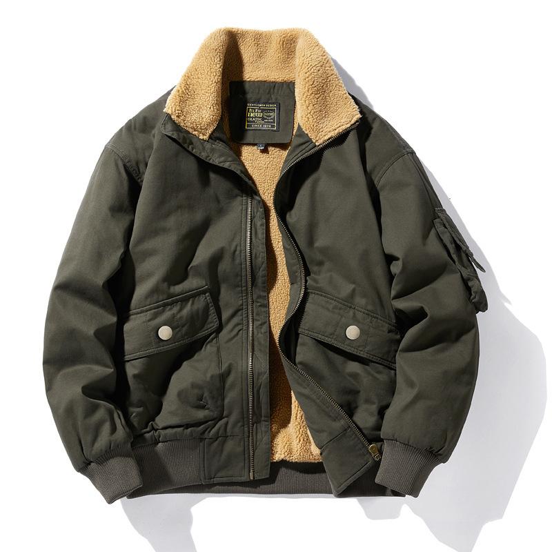 Cotton Coat, Washed, Velvet, Thickened, Loose, Large Size, Off-shoulder Cotton Jacket with Inner Lining, Warm Cotton Coat for Men