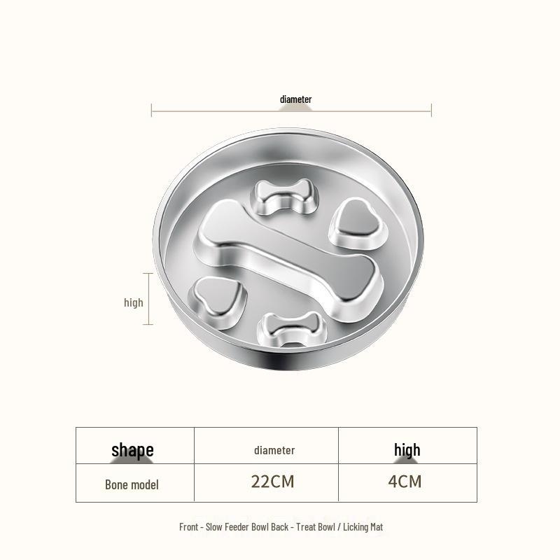 

Нескользящая миска для медленного кормления домашних животных из нержавеющей стали для кошек и собак Bone 201 (with Non-slip Pads)