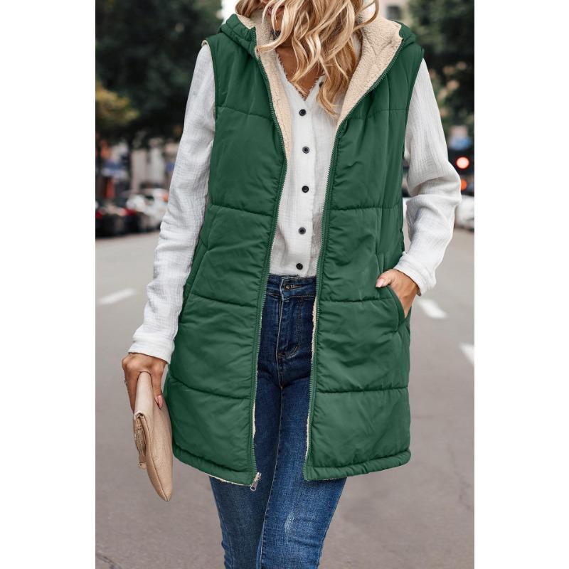 

Женский однотонный жилет из хлопка с капюшоном, двусторонний, тонкий зимний жилет 4XL зелёный