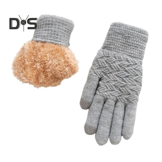 

1 пара женских зимних перчаток, двухслойные, утолщенные, плюшевые, жаккардовые, вязаные, на пять пальцев, унисекс, противоскользящие, для холодной погоды, для вождения, гольфа, катания на лыжах, коньках 22cm серый