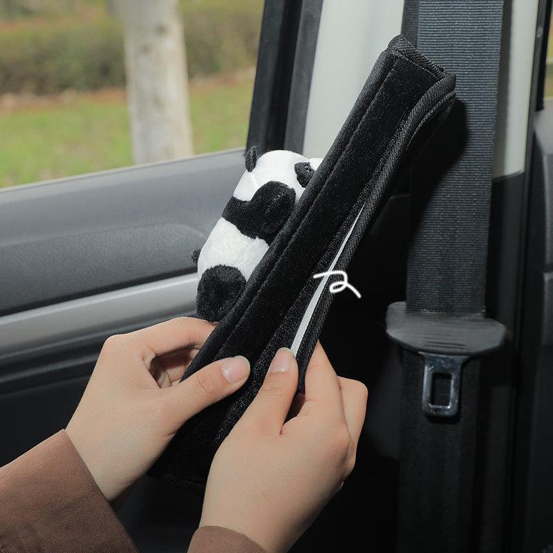 Automobile Safety Belt Decoration Cartoon Panda Safety Belt Shoulder Pad Plush Automobile Seat Belt Accessories Car Decorations