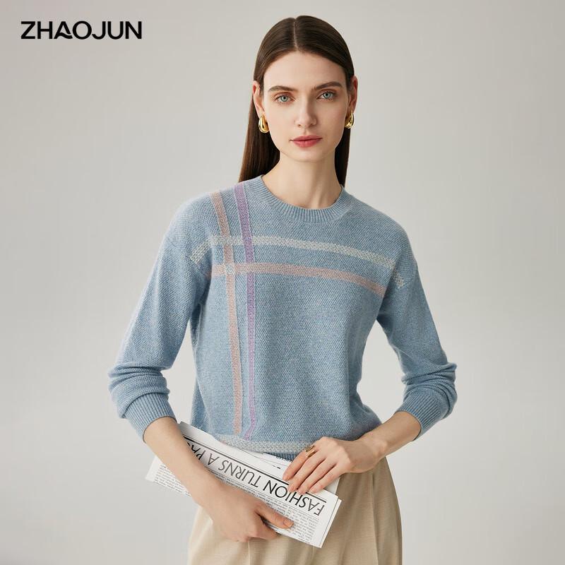 

Женский свитер Zhaojun из 100% кашемира с круглым вырезом, цветной блок, полоска 2XL