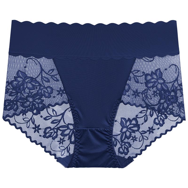Big Size Lady Summer Sexy Lace Hollow Out No Mark Breathable High Waist Triangle Briefs