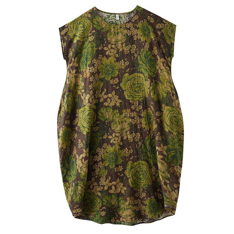 Kurzarm Plus Size Baumwolle Vintage Blumenmuster Neu in Kleidern für Damen lässig locker langes Sommerkleid