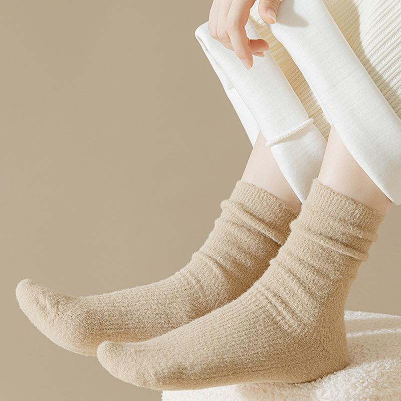 Female Autumn and Winter Thickened Warm Coral Velvet Towel Floor Sleeping Long Tube Socks