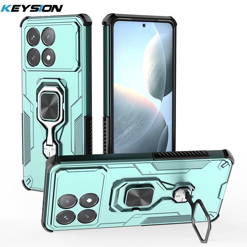 KEYSION Shockproof Armor Case for POCO F6 Pro Soft Silicone+PC Upright Metal Ring Stand Phone Cover for Xiaomi POCO X6 Pro 5G