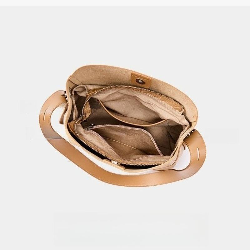 Genuine Leather Women's Messenger Bag Second Layer Cowhide Shopper Shoulder Bag Commuter Bucket Handbag Simple High-quality Female Tote Bag