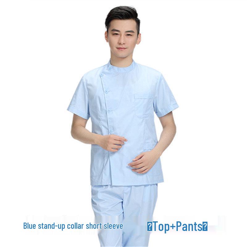 Tandvårdsarbetskläder: Unisex Tvådelat Set med Ståkrage, Sidoknäppning och Vit Rock med Lång/Kort Ärm