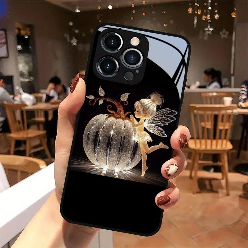 Crystal Pumpkin Elf Tempered Glass Black Phone Case For iPhone 17 Pro Max 11 12 13 14 15 16 Pro 17Air 7 Plus XS X XR Cover