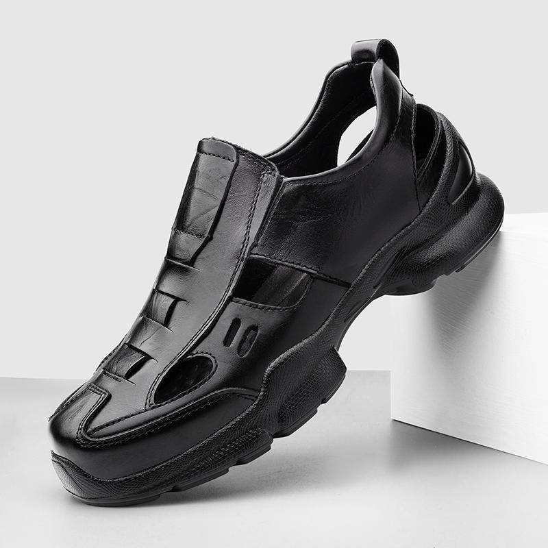 Fashion Genuine Leather Men Summer Casual Shoes Fashion Sandals Breathable Outdoor Sandalias Man Anti-collision Toe Beach Shoes Sneakers