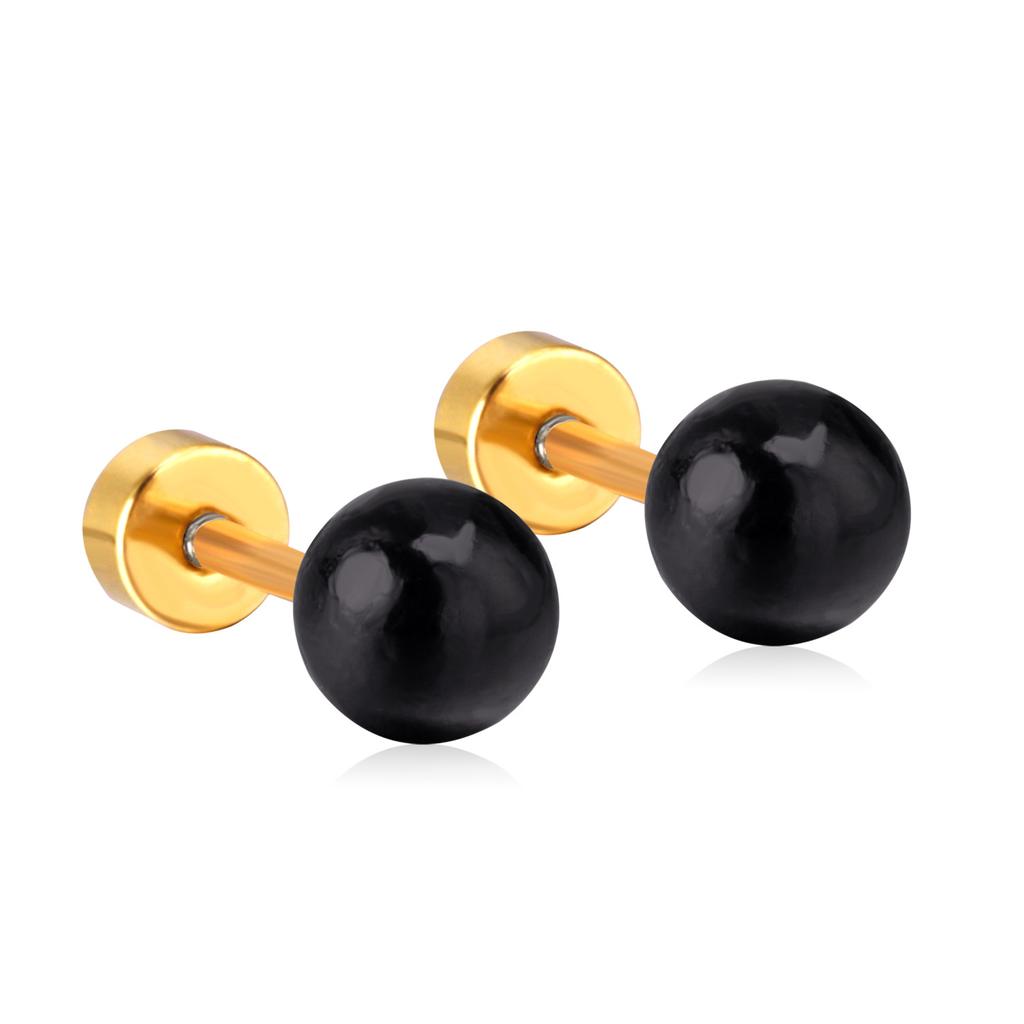 Classic Black Imitation Pearl Sstud Earrings 4-8MM Screw Back Stainless Steel Earrings Fashionable Jewelry for Men and Women