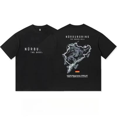 2026 Men's Nurburgring -Camiseta North Loop Circuit Map Printed Pure Cotton Short-sleeved T-shirt Casual Wear for Car Enthusiast