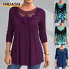 Women's Fashion Casual Solid Color Print Long Sleeve O-Neck Blouses & Shirts