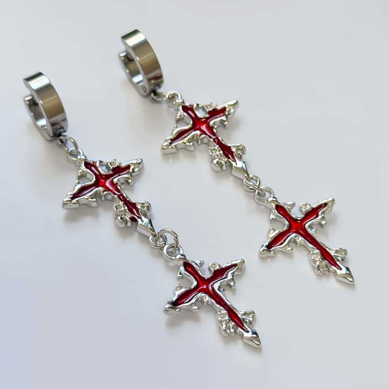 

Hip-hop Punk Red Drip Glaze Sliver Color Thorn Double Cross Pendant Earrings for Men Women Gothic Hot Girl Hoop Earrings Jewelry красный