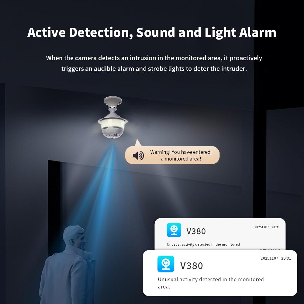V380pro Wireless 360° Fisheye Panoramic Bulb Camera with E27 Base
