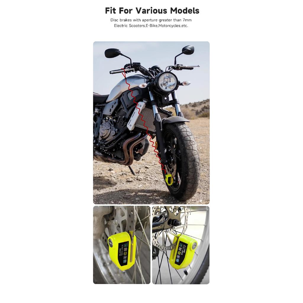Electric Scooter Motorcycle Alarm Disc Lock Metal Waterproof Anti-theft Brakes Disc Lock Motorcycle Bicycles Scooter Bike Parts