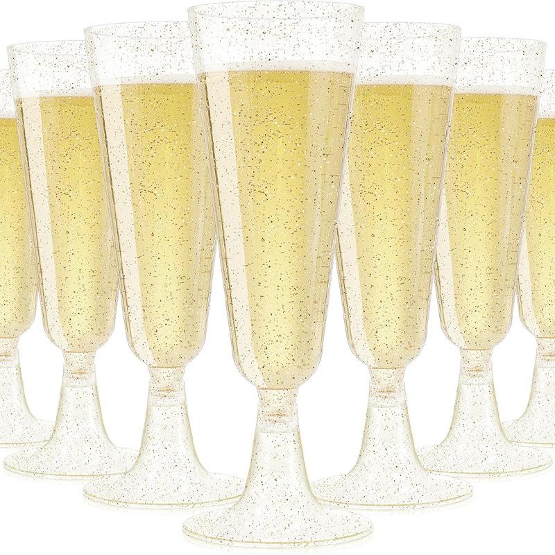 50pcs Disposable Plastic Champagne Glasses Cocktail High Footed Glasses Crystal Glasses Imitation Glass Wedding Party Supplies