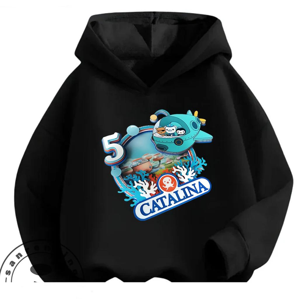 Daily Essential Hoodie Octonauts Trendy Cartoon Print Warm Outdoor Wear Children 3 To 14 Years Old All Season Outfits