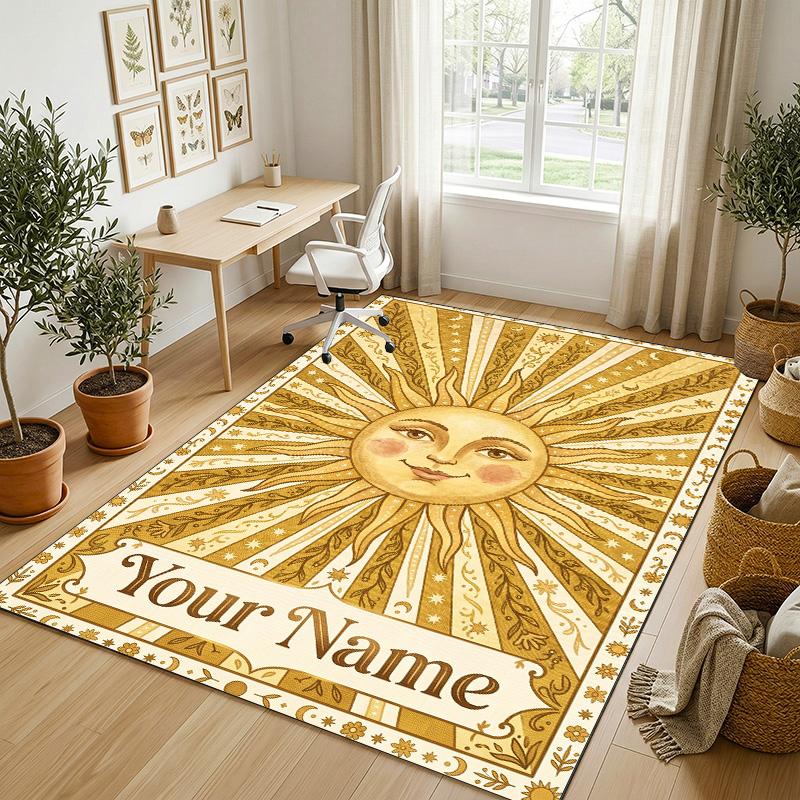 Sunshine Smiles Theme Soft Crystal Velvet Rug Custom Name & Text Print Non Slip Floor Rug for Bedroom Living Room
