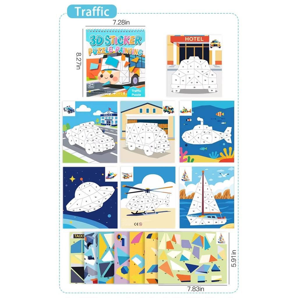 3D Geometry Collage Sticker Book Handmade Cartoon Animal Traffic Sticker Puzzle Toys Enhance Focus Training Enlightenment Gifts