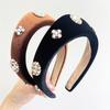 Black Velvet Headband Featuring White Pearls Decoration for Women's Vintage Holiday Fashion Hair Accessory for Daily Use