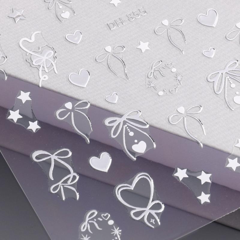3D Cute Bowknot Heart Nail Stickers Self Adhesive Easy Peel DIY Manicure Decorations for Teen Girls Home Nail Art DIY