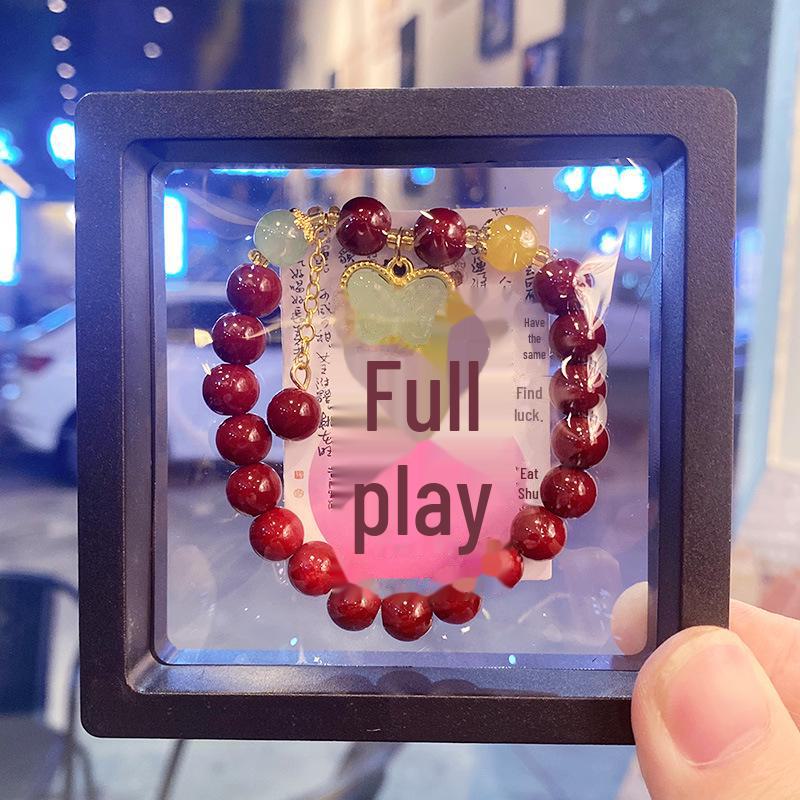 Imitation Cinnabar Beaded Bracelet with Four-Leaf Clover Charm - Ladies Night Market Jewelry