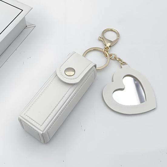 Yousheng Keychain Lipstick Bag Love Mirror Protective Faux Leather Case Portable Keyring Cell Phones Wallet Car Key Chain