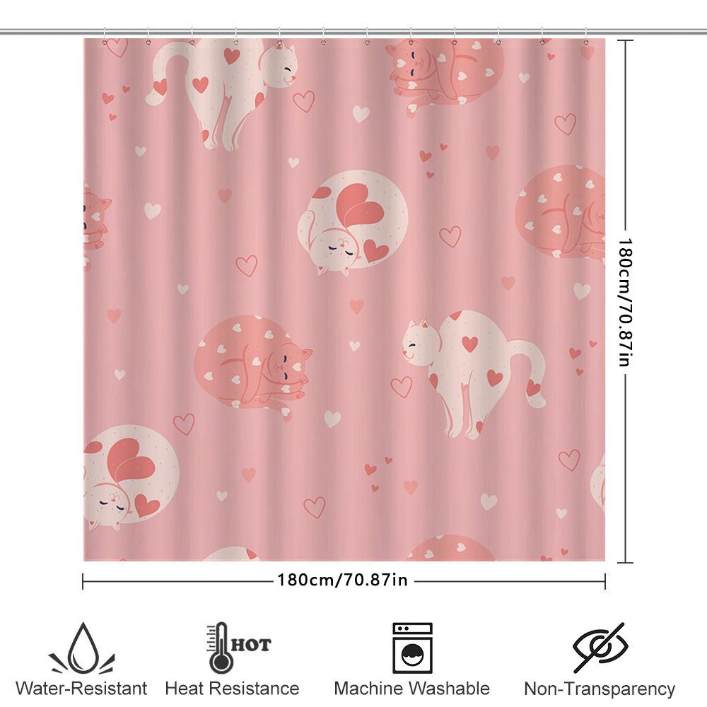 Soft Breathable Waterproof Bath Shower Curtain Decoration For Home Bathroom Decor Love Cats Pink