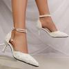 Fashion Bling Pointed Toe Pumps Shoes Women Summer 2025 Luxury Pearl Buckle Strap Women's Pumps Weeding Solid Plus Size Lady High Heels