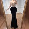 Black Bow Fishtail Evening Dress Crystal Beads High-end Thin Wedding Performance Dress LA11010