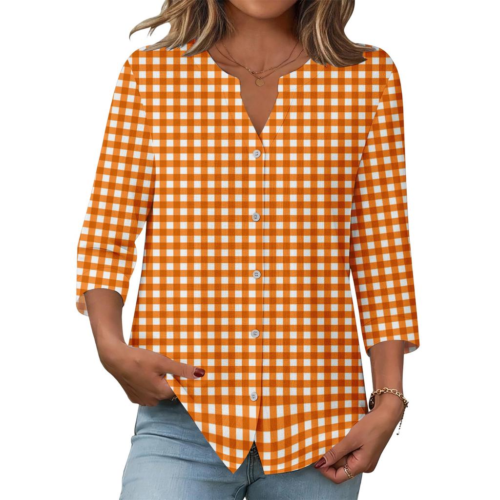 Blusa casual da donna elegante a righe e quadretti stampati