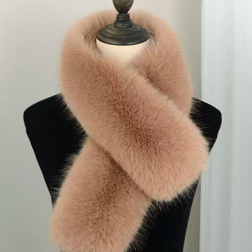 Soft Plush Faux Fur Scarf Fake Fox Hair Fur Neck Warmer Fashion Cross Scarf Women